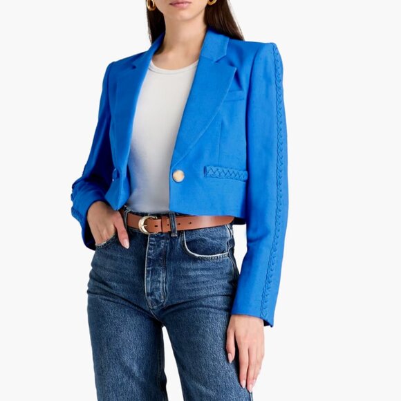 Veronica Beard Behren Notch Lapel Crop Blazer in Azure Blue. Size 12 - Picture 7 of 10